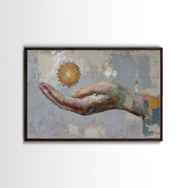 Mystic Hand Holding a Tiny Sun Canvas Print, Boho Art, Set of 3 Prints, Living Room Decor, Watercolor Art, Bohemian, BOH-3x2-34