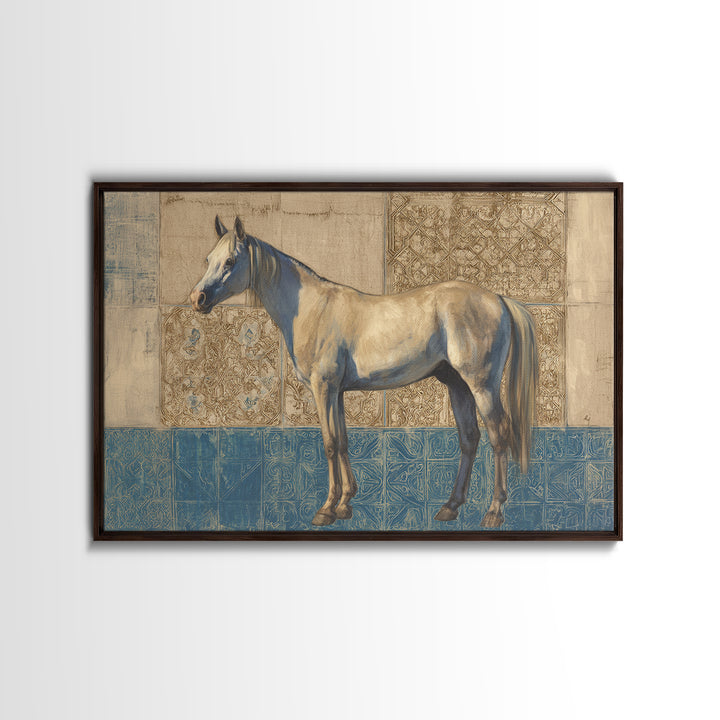 Wild Horse in Dusty Golden Light Framed Canvas Print, Boho Art, Room Decor, Living Room Decor, Fine Art, Bohemian, Printable, BOH-3x2-36