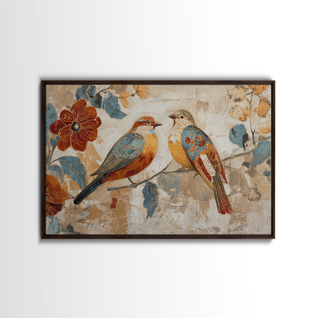 Boho Bird Pair Canvas Print, Boho Art, Mid Century Modern, Living Room Decor, Fine Art, Bohemian, Boho Wall Art, Garden Art, BOH-3x2-72