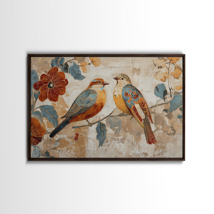 Boho Bird Pair Canvas Print, Boho Art, Mid Century Modern, Living Room Decor, Fine Art, Bohemian, Boho Wall Art, Garden Art, BOH-3x2-72
