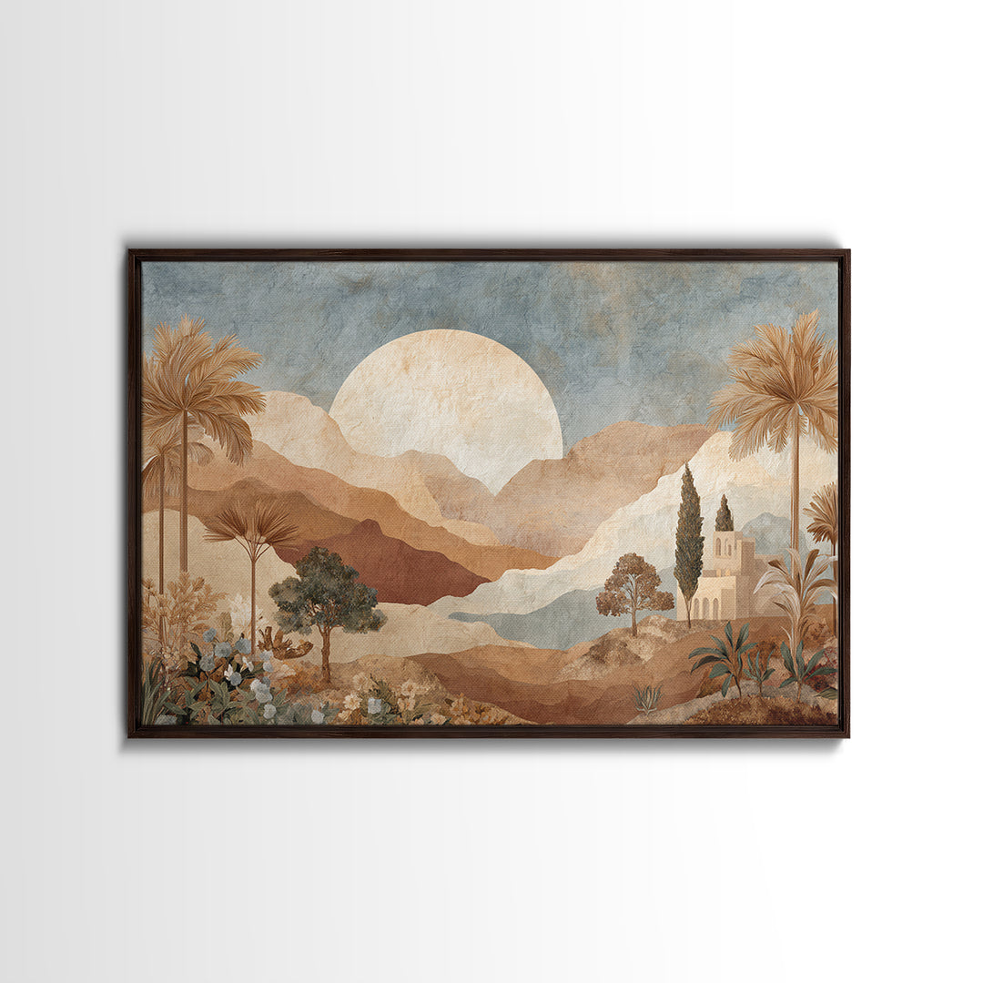 Neutral Rainbow Arches Framed Canvas Print, Boho Art, Digital Art, Living Room Decor, Abstract Art, Bohemian, Printable Art, BOH-3x2-79