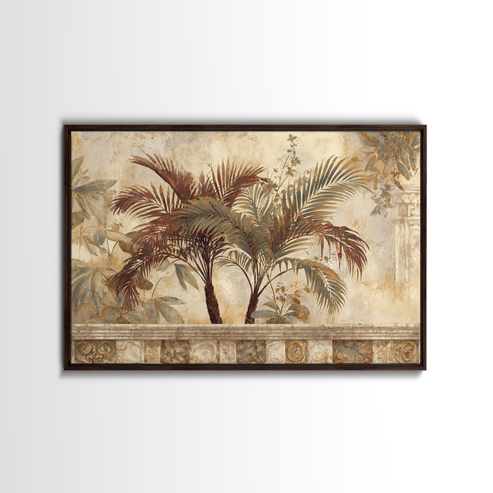 Terracotta Palm Leaves Framed Canvas Print, Boho Art, Contemporary Art, Living Room Decor, Fine Art, Bohemian, Art Deco, BOH-3x2-81