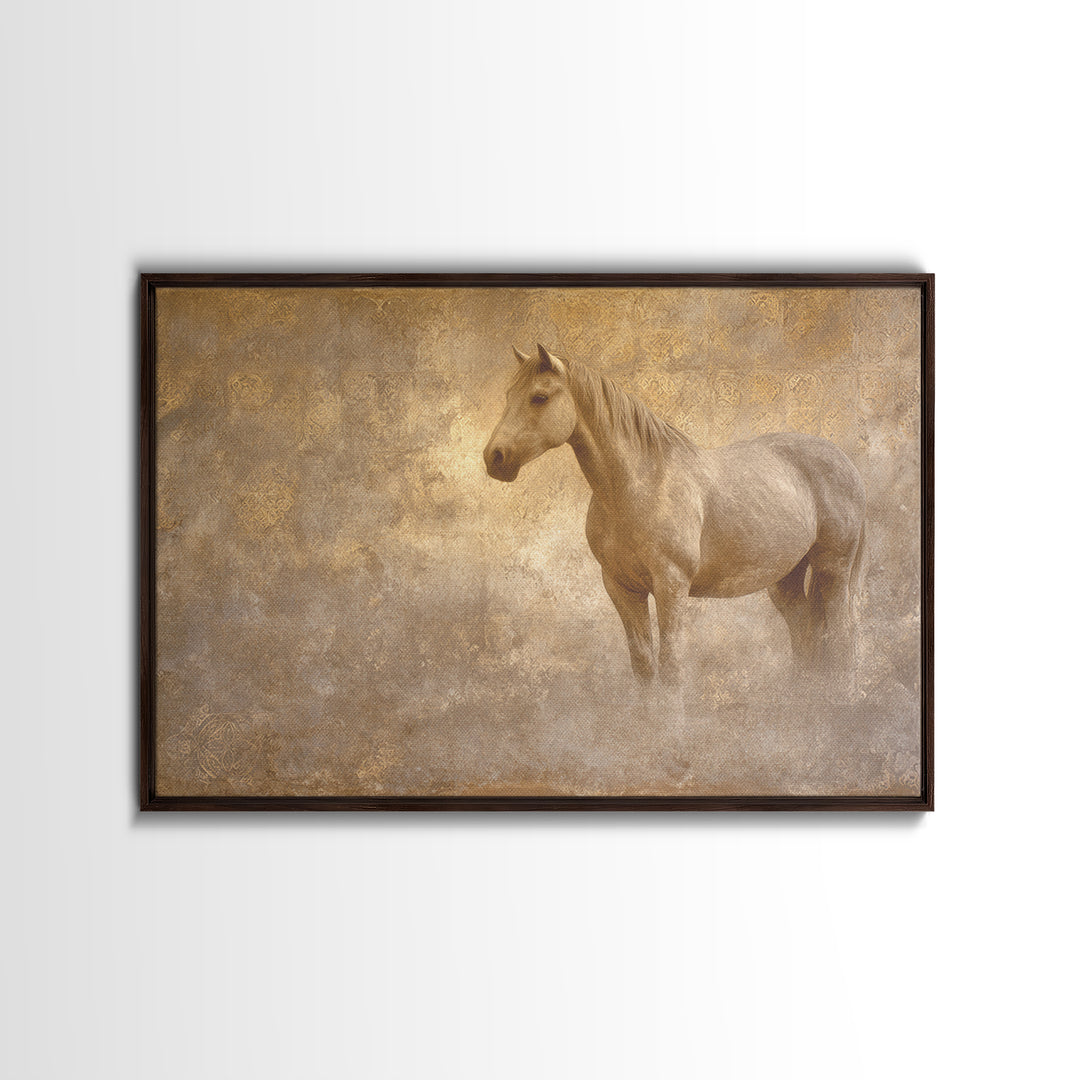 Wild Horse in Dusty Golden Light Canvas Print, Boho Art, Art Deco, Living Room Decor, Fine Art, Bohemian, Modern Wall Art, BOH-3x2-84