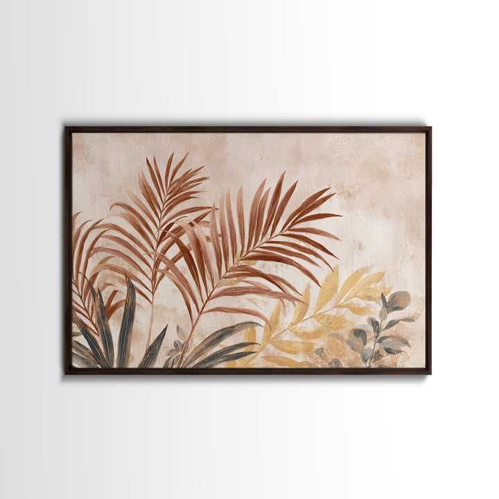 Terracotta Palm Leaves Framed Canvas Print, Boho Art, Wall Art Set, Living Room Decor, Fine Art, Bohemian, Home Decor, BOH-3x2-9