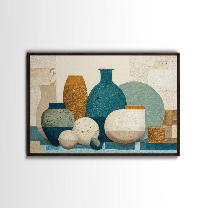 Abstract Clay Shapes Framed Canvas Print, Boho Art, Wallart, Living Room Decor, Abstract Art, Bohemian, Living Room Wall Art, BOH-3x2-92