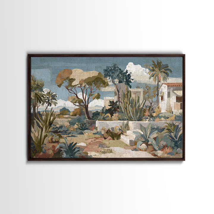 Warm Neutral Cactus Garden Illustration Canvas Print, Boho Art, Neutral Decor, Living Room Decor, Fine Art, Bohemian, BOH-3x2-94