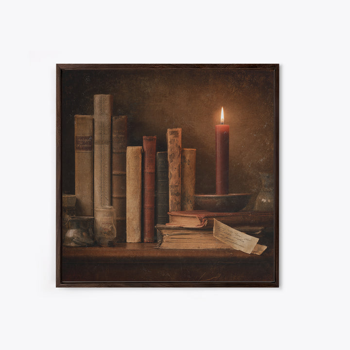 Dark Academia Candle and Book Still Life Canvas Print, Bookstore Art, Feminine Wall Art, Bookstore Decor, Literary, Art Print, BOO-1x1-58