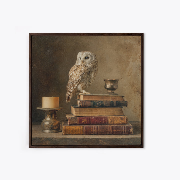 Owl Perched on a Stack of Classics Canvas Print, Bookstore Art, Textured Painting, Bookstore Decor, Fine Art, Literary, BOO-1x1-81