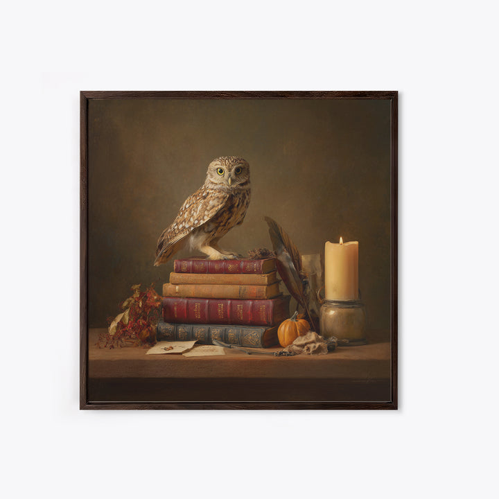 Owl Perched on a Stack of Classics Canvas Print, Bookstore Art, Pastel Wall Art, Bookstore Decor, Fine Art, Literary, BOO-1x1-9