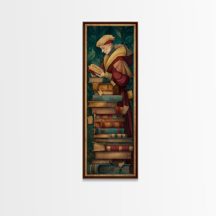Renaissance Scholar Portrait Canvas Print, Bookstore Art, Home Decor, Bookstore Decor, Fine Art, Literary, Vertical Wall Art, BOO-1x3-35