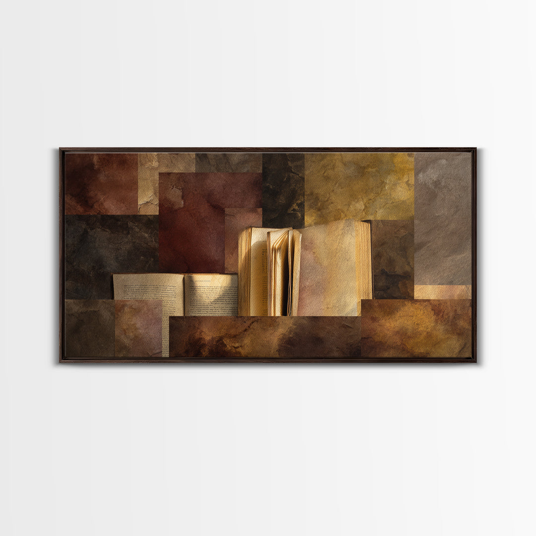 Book Cover Abstract Framed Canvas Print, Bookstore Art, Library Decor, Bookstore Decor, Fine Art, Literary, Autumn Decor, BOO-2x1-3