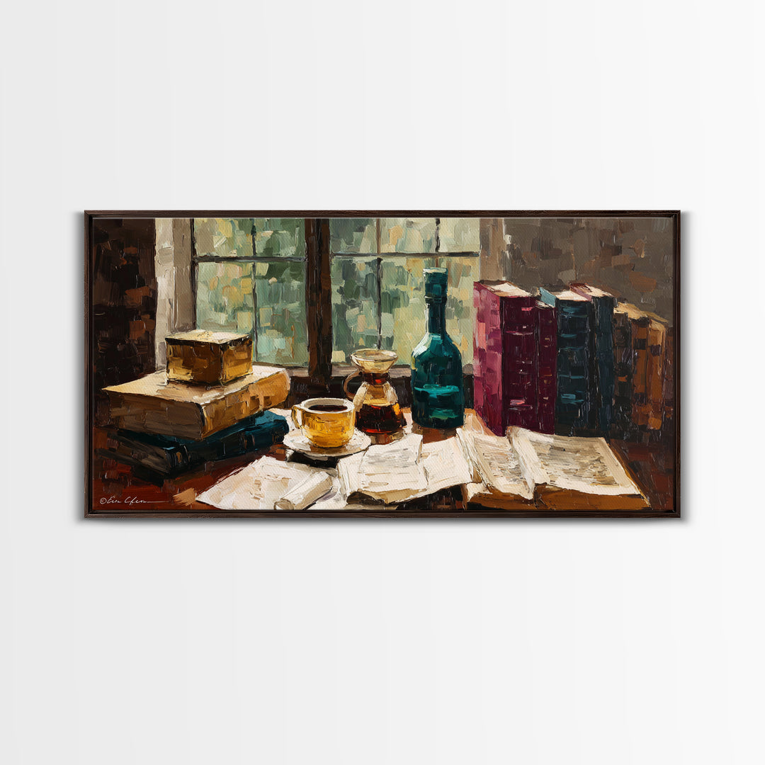 Rainy Day Reading Still Life Canvas Print, Bookstore Art, Contemporary Art, Bookstore Decor, Fine Art, Literary, Bookish Decor, BOO-2x1-41