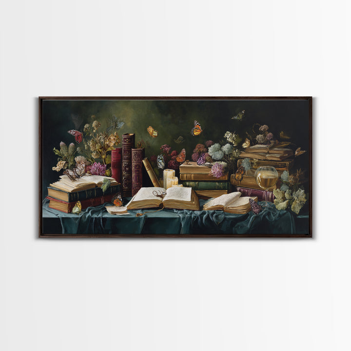 Open Book Releasing Painted Butterflies Canvas Print, Bookstore Art, Printable Wall Art, Bookstore Decor, Fine Art, Literary, BOO-2x1-48