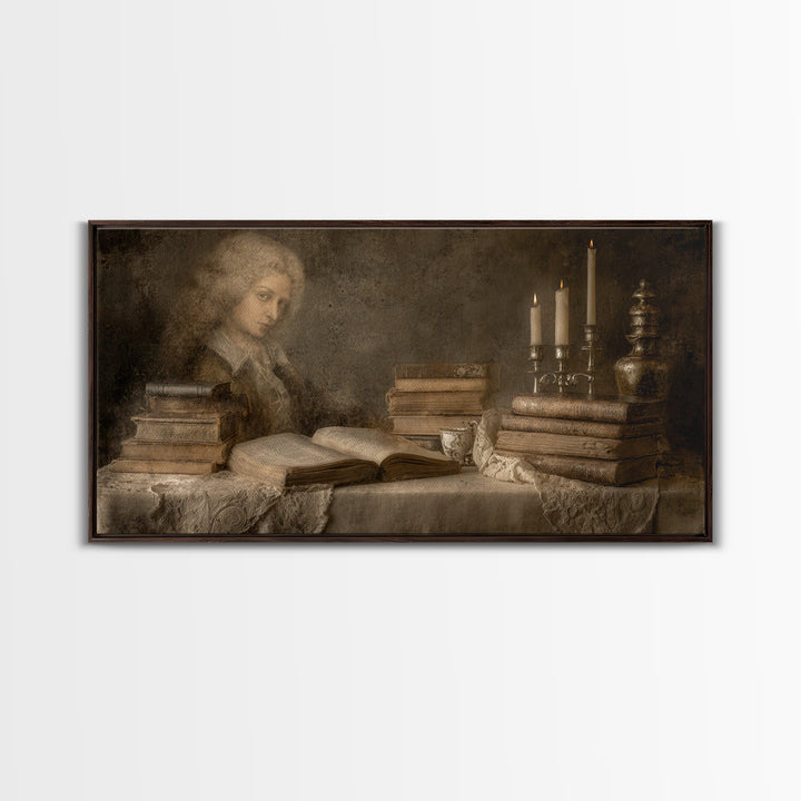 Renaissance Scholar Portrait Framed Canvas Print, Bookstore Art, Reading Poster, Bookstore Decor, Fine Art, Literary, BOO-2x1-67