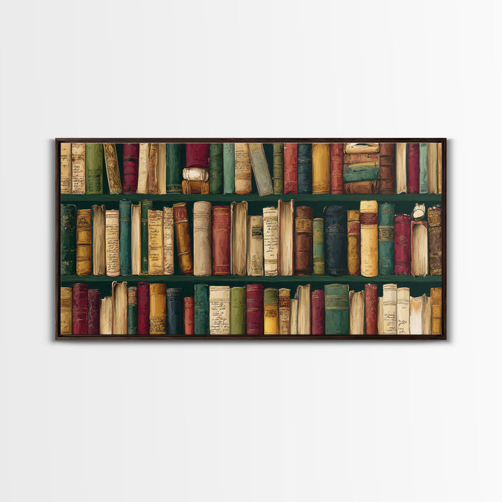 Classic Book Spine Pattern Framed Canvas Print, Bookstore Art, Vertical Wall Art, Bookstore Decor, Fine Art, Literary, BOO-2x1-88