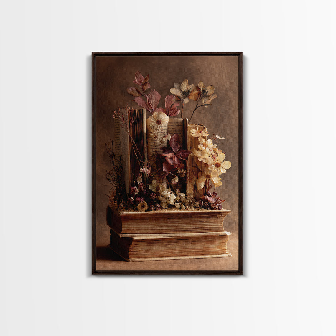 Pressed Flowers Between Book Pages Canvas Print, Bookstore Art, Modern Decor, Bookstore Decor, Fine Art, Literary, Art Print, BOO-2x3-27