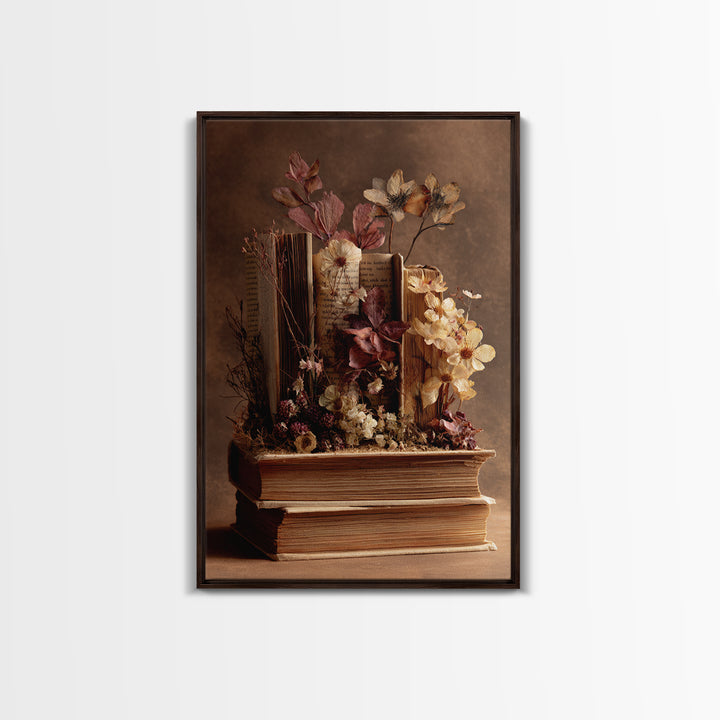 Pressed Flowers Between Book Pages Canvas Print, Bookstore Art, Modern Decor, Bookstore Decor, Fine Art, Literary, Art Print, BOO-2x3-27