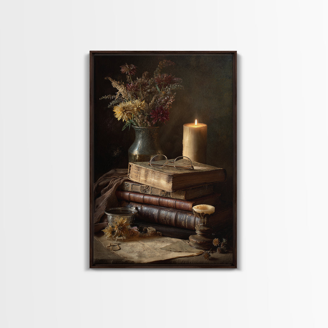 Botanical Bookmark and Open Pages Arrangement Canvas Print, Bookstore Art, Pastel Wall Art, Bookstore Decor, Literary, BOO-2x3-44