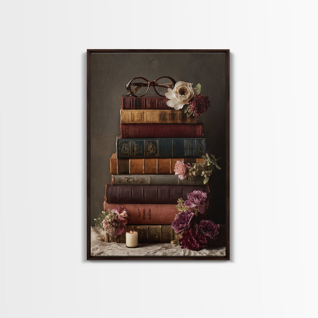 Classic Book Spine Pattern Framed Canvas Print, Bookstore Art, Boho Decor, Bookstore Decor, Fine Art, Literary, Printable Art, BOO-2x3-52