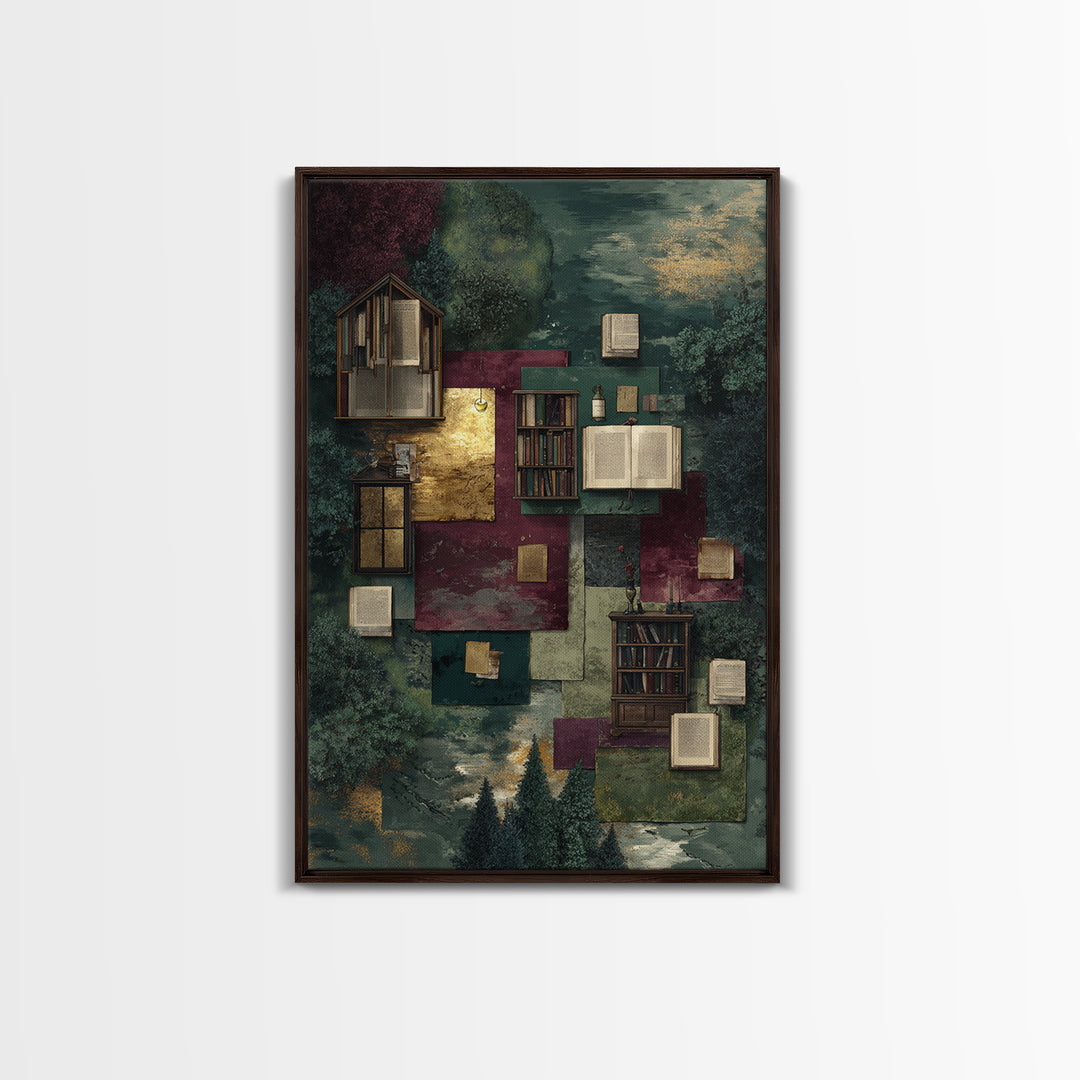 Literary Map Fantasy Landscape Framed Canvas Print, Bookstore Art, Bookish Decor, Bookstore Decor, Fine Art, Literary, BOO-2x3-73