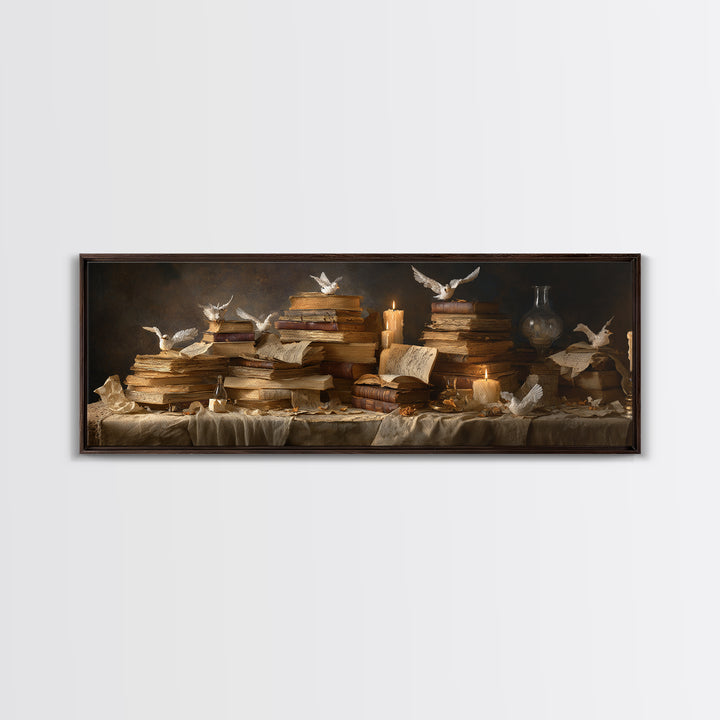 Flying Pages Transforming into Birds Framed Canvas Print, Bookstore Art, Bookish Wall Art, Bookstore Decor, Fine Art, Literary, BOO-3x1-53