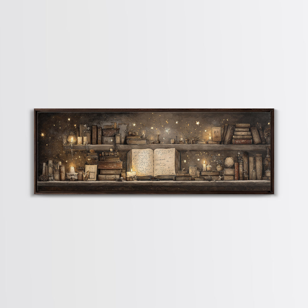 Moonlit Book with Tiny Stars Rising Canvas Print, Bookstore Art, Art Print, Bookstore Decor, Literary, Gallery Wall Art, BOO-3x1-80