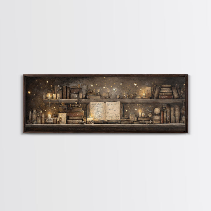 Moonlit Book with Tiny Stars Rising Canvas Print, Bookstore Art, Art Print, Bookstore Decor, Literary, Gallery Wall Art, BOO-3x1-80