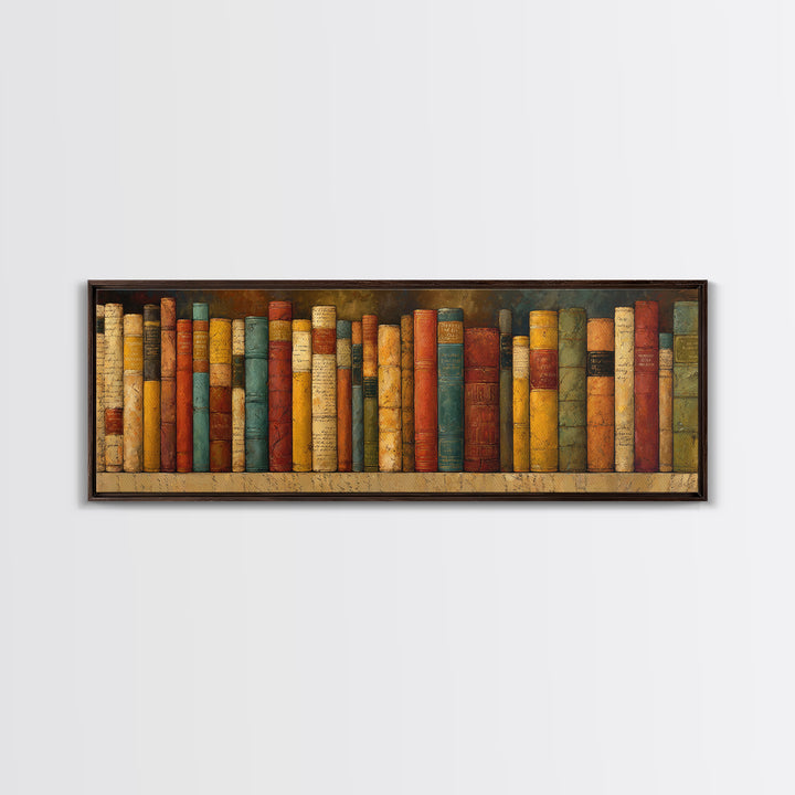 Classic Book Spine Pattern Framed Canvas Print, Bookstore Art, Printable Wall Art, Bookstore Decor, Fine Art, Literary, BOO-3x1-84