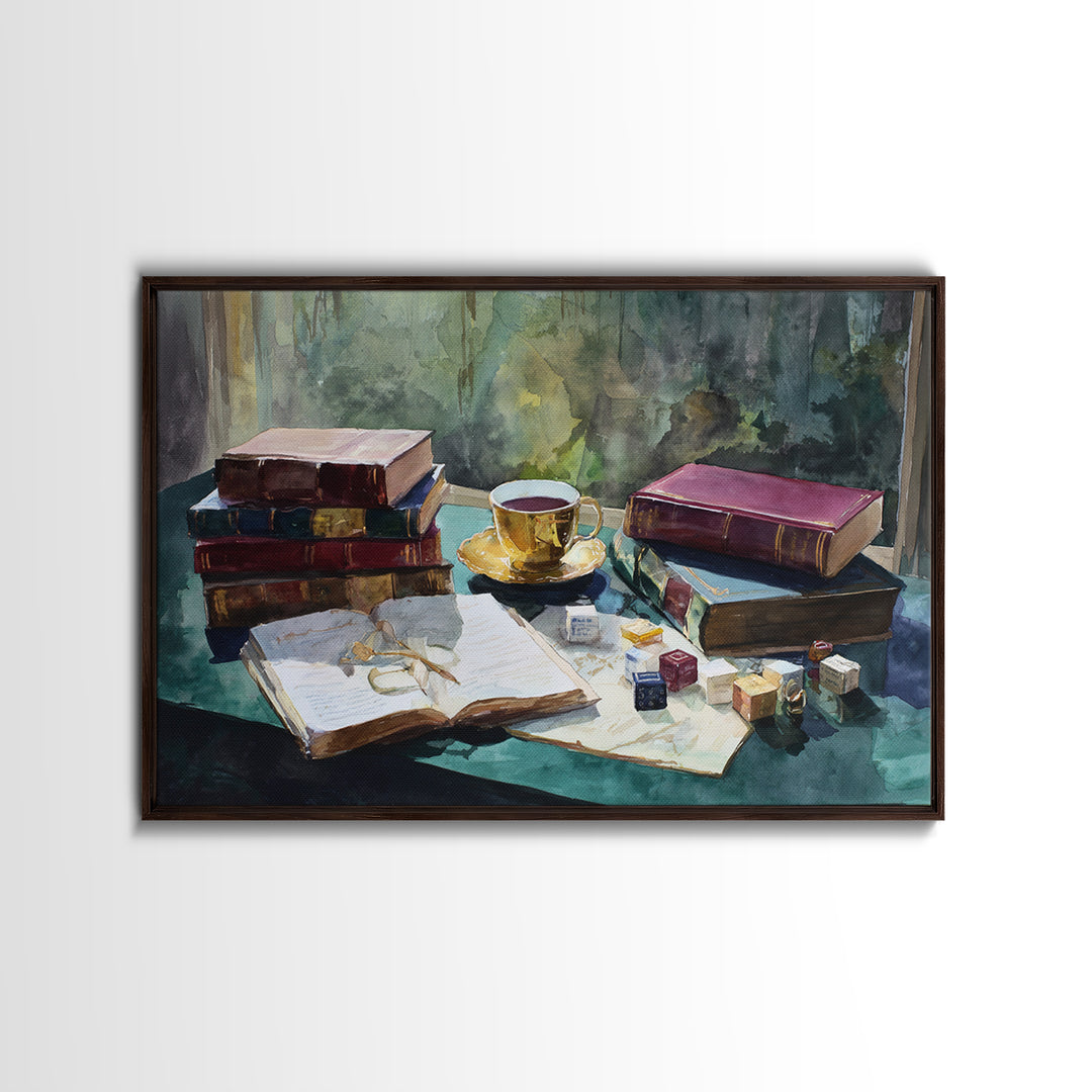 Rainy Day Reading Still Life Canvas Print, Bookstore Art, Vertical Wall Art, Bookstore Decor, Literary, Valentines Decor, BOO-3x2-1
