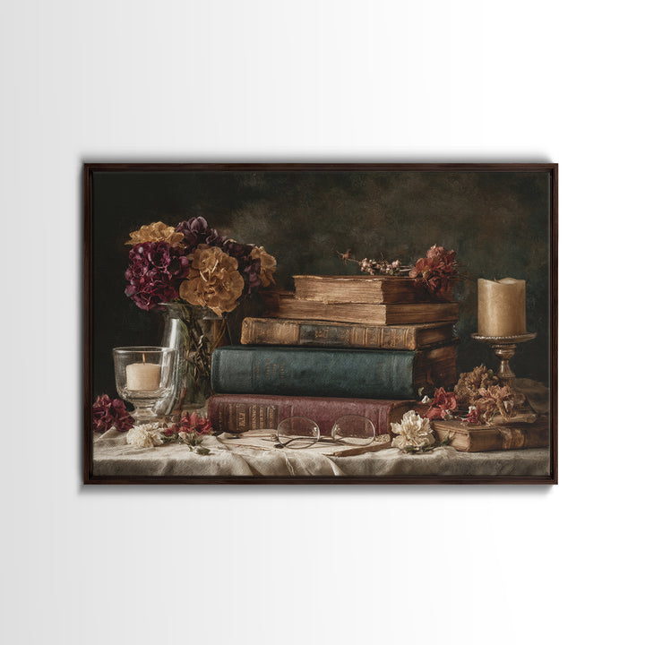 Warm Sepia Book Pile Canvas Print, Bookstore Art, Printable Art, Bookstore Decor, Oil Painting, Literary, Downloadable Art, BOO-3x2-4