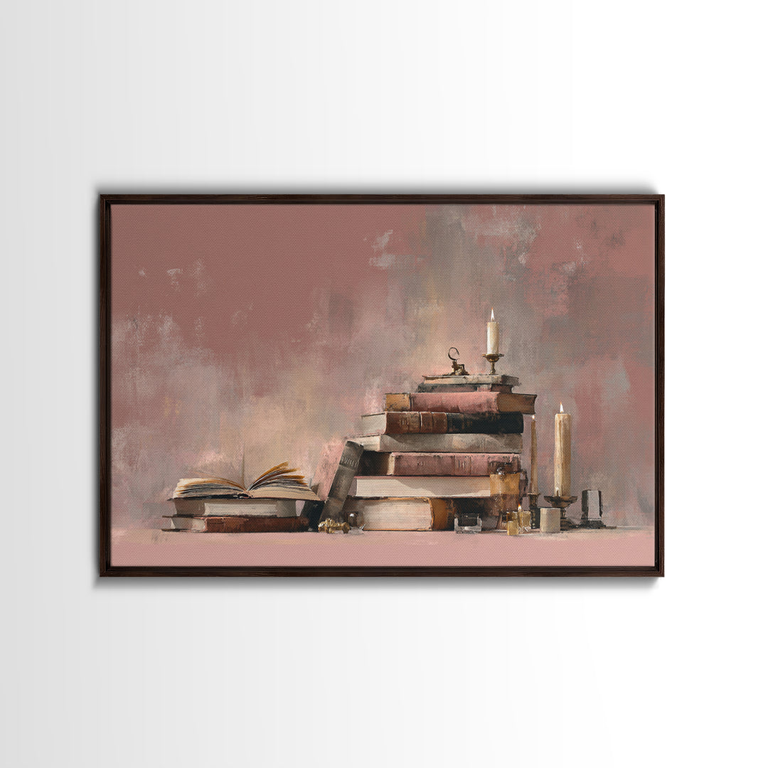 Book Cover Abstract Framed Canvas Print, Bookstore Art, Luxury Decor, Bookstore Decor, Fine Art, Literary, Pink Wall Art, BOO-3x2-59
