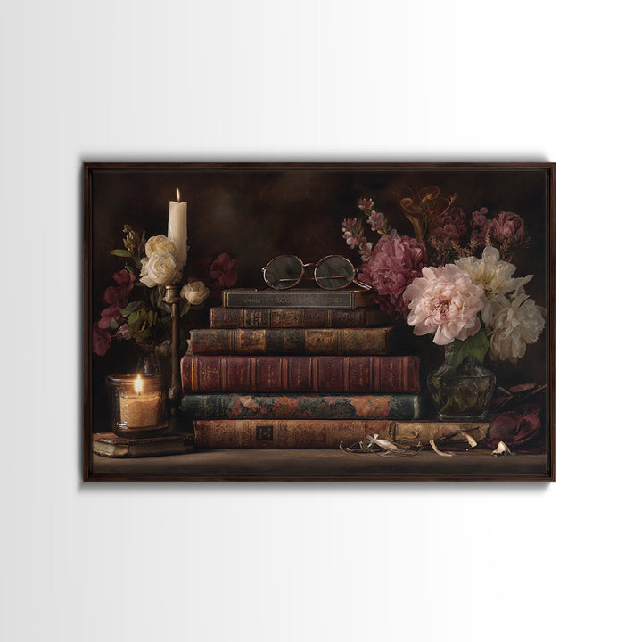 Classic Book Spine Pattern Framed Canvas Print, Bookstore Art, Luxury Decor, Bookstore Decor, Fine Art, Literary, Pink Wall Art, BOO-3x2-96