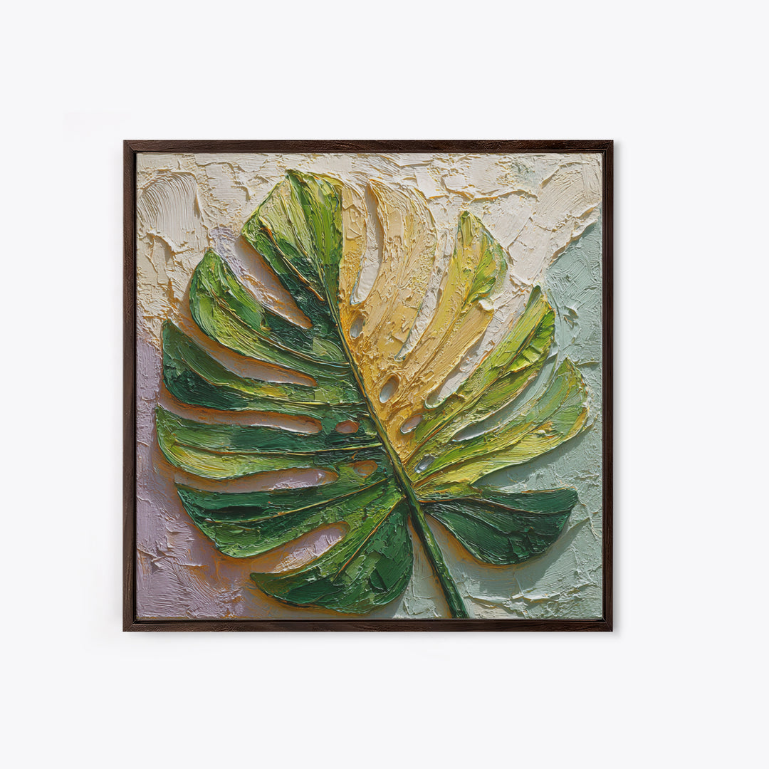 Oversized Monstera Leaf Framed Canvas Print, Botanical Art, Whimsical Decor, Living Room Decor, Oil Painting, Botanic, BOT-1x1-2