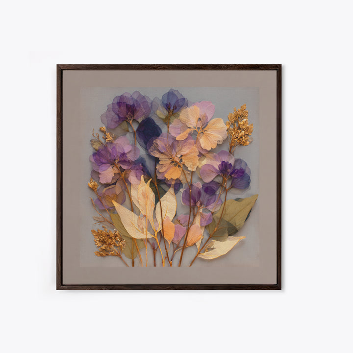 Pressed Flower Collage Framed Canvas Print, Botanical Art, Digital Print, Living Room Decor, Watercolor Art, Botanic, BOT-1x1-52