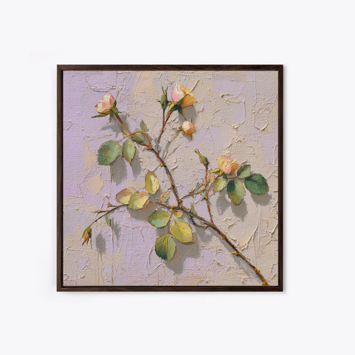 Wild Rose Branch Framed Canvas Print, Botanical Art, Sage Green Wall Art, Living Room Decor, Oil Painting, Botanic, BOT-1x1-70