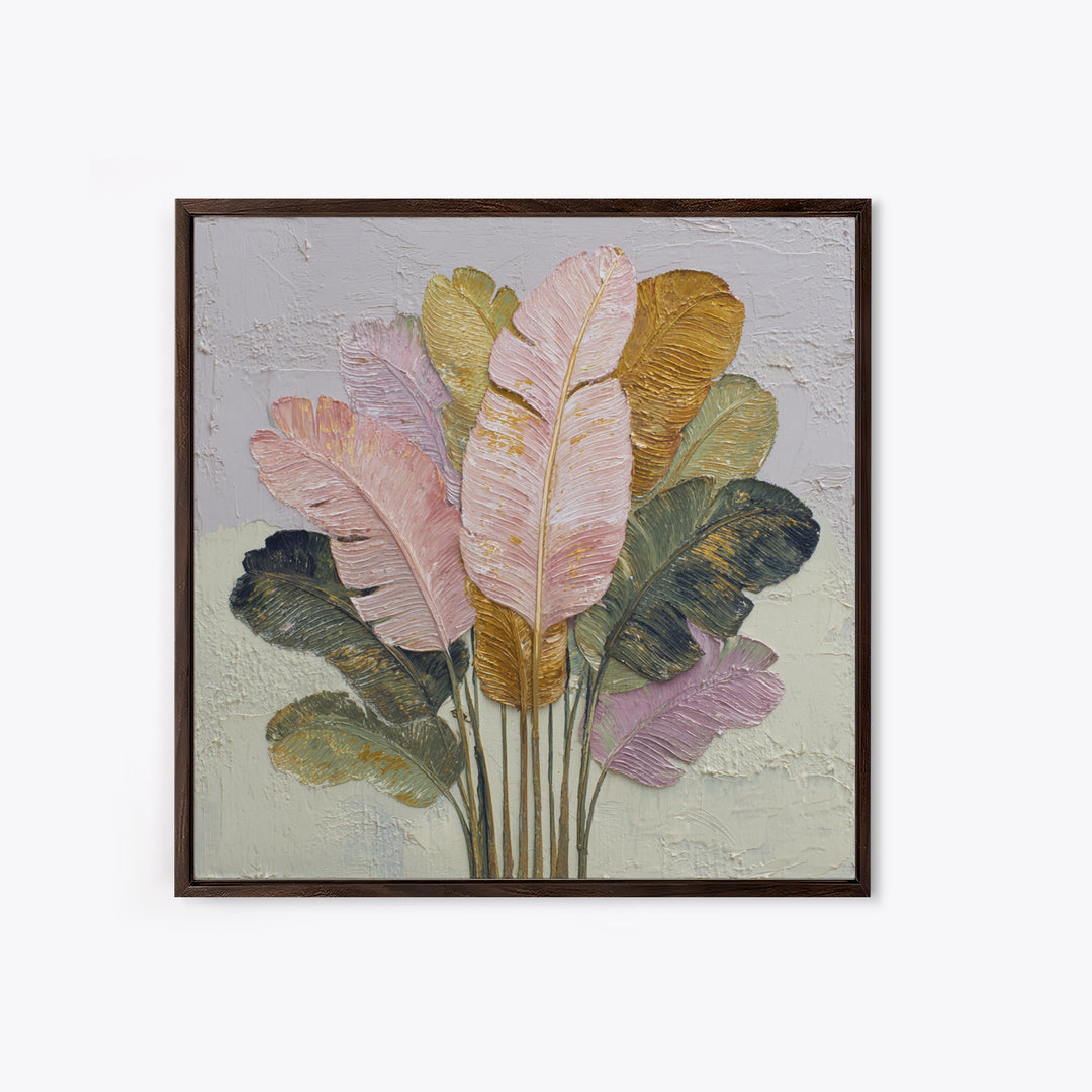 Tropical Banana Leaf Painted Framed Canvas Print, Botanical Art, Printable Wall Art, Living Room Decor, Oil Painting, Botanic, BOT-1x1-8