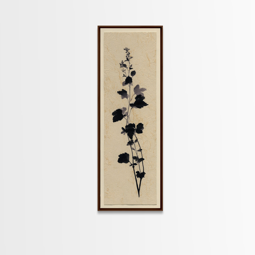 Black Ink Botanical Silhouette on Cream Paper Canvas Print, Botanical Art, Bedroom Decor, Living Room Decor, Oil Painting, BOT-1x3-33