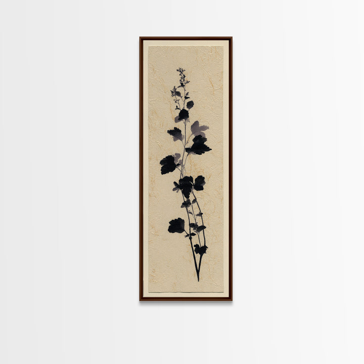Black Ink Botanical Silhouette on Cream Paper Canvas Print, Botanical Art, Bedroom Decor, Living Room Decor, Oil Painting, BOT-1x3-33