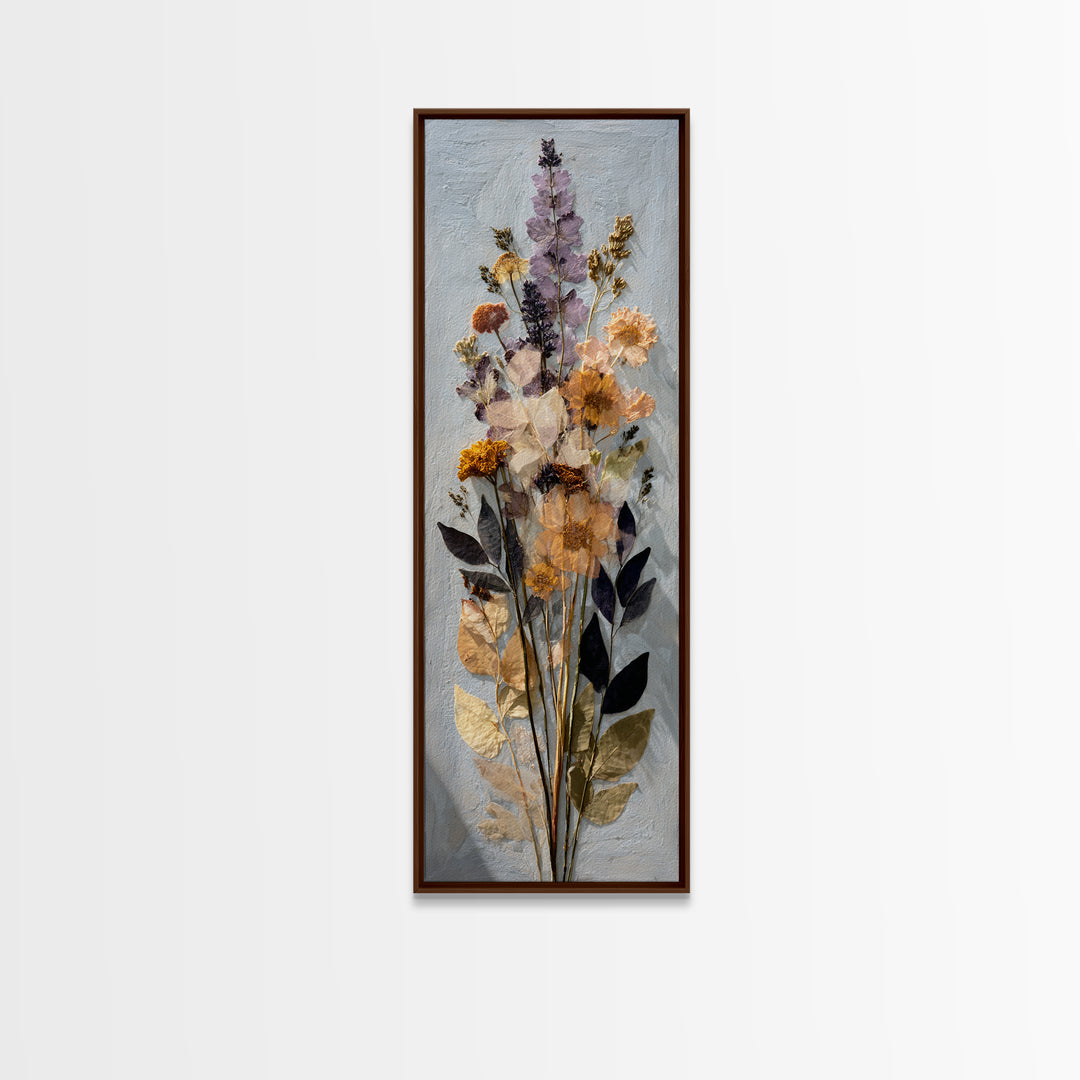 Pressed Flower Collage Canvas Print, Botanical Art, Digital Wall Art, Living Room Decor, Oil Painting, Botanic, BOT-1x3-40