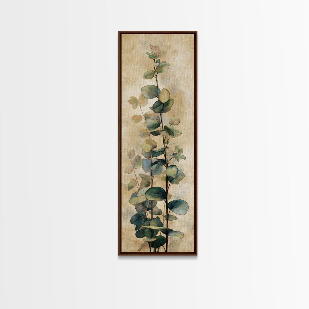 Eucalyptus Stems in Soft Sage Tones Framed Canvas Print, Botanical Art, Printable Art, Living Room Decor, Watercolor Art, BOT-1x3-47