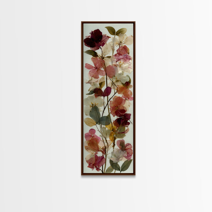 Pressed Flower Collage Framed Canvas Print, Botanical Art, Digital Print, Living Room Decor, Watercolor Art, Botanic, BOT-1x3-64