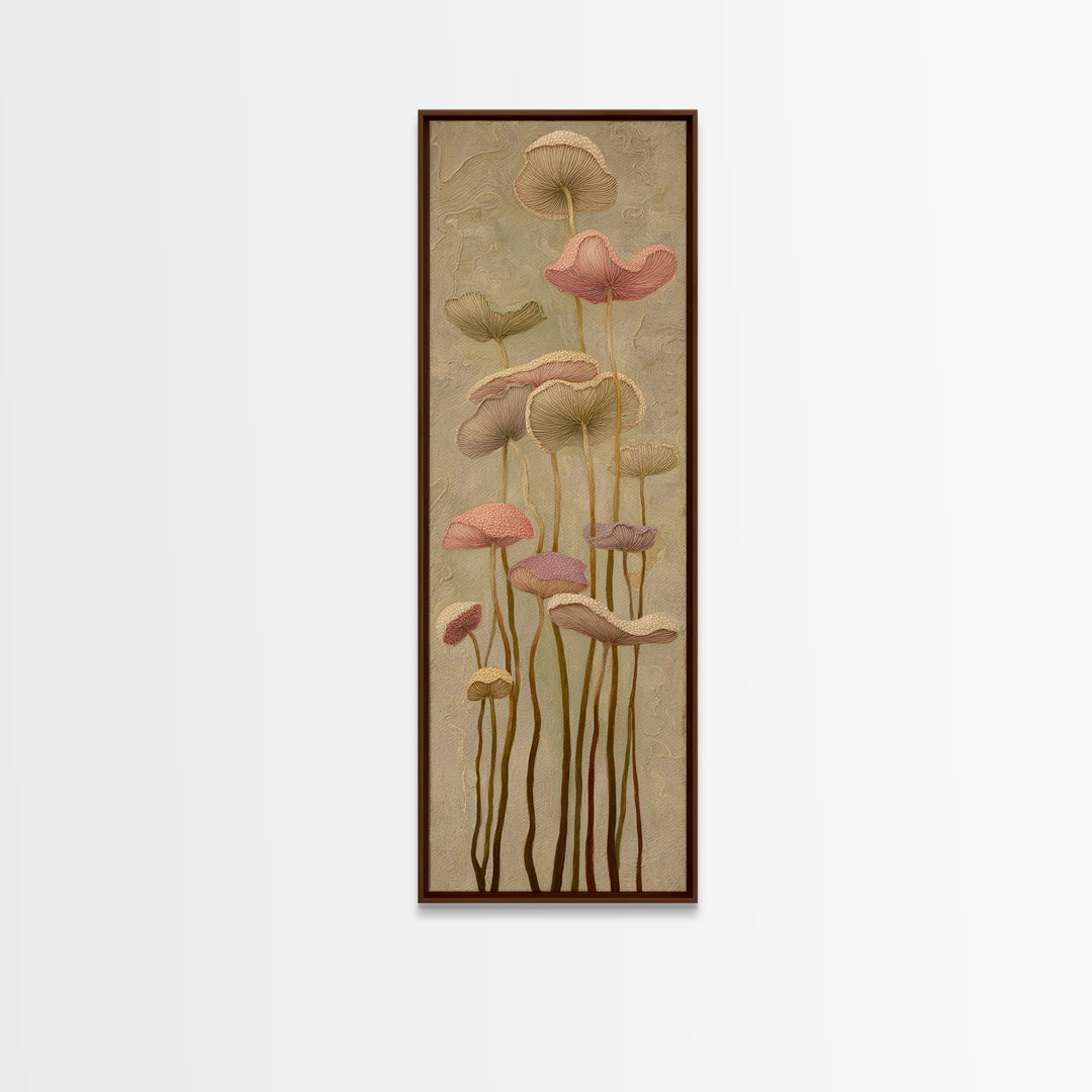 Mushrooms and Moss Botanical Field Study Framed Canvas Print, Botanical Art, Wall Art, Living Room Decor, Watercolor Art, BOT-1x3-69