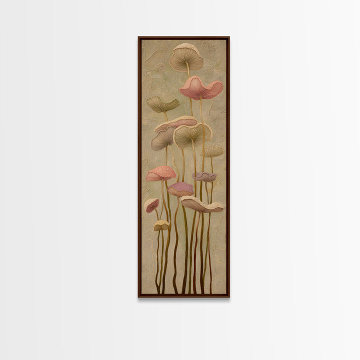 Mushrooms and Moss Botanical Field Study Framed Canvas Print, Botanical Art, Wall Art, Living Room Decor, Watercolor Art, BOT-1x3-69