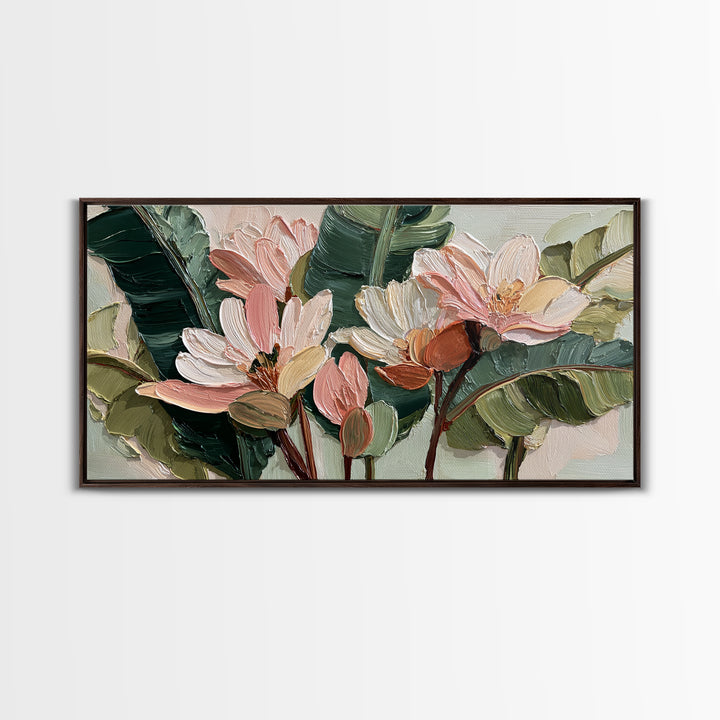 Tropical Banana Leaf Painted Framed Canvas Print, Botanical Art, Whimsical Decor, Living Room Decor, Oil Painting, Botanic, BOT-2x1-100