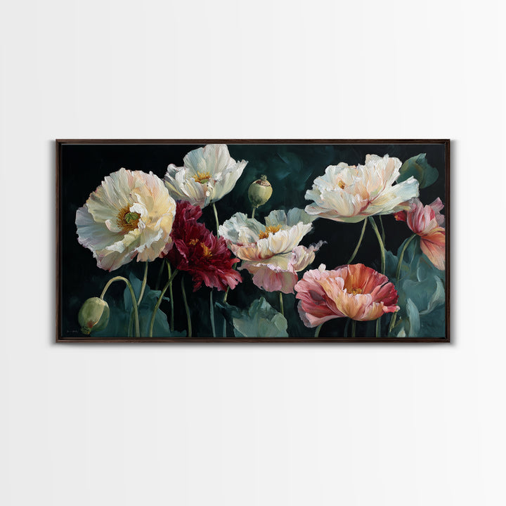 Poppy Field Botanical Study Framed Canvas Print, Botanical Art, Print, Living Room Decor, Watercolor Art, Botanic, BOT-2x1-13