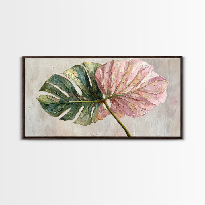 Oversized Monstera Leaf Canvas Print, Botanical Art, Textured Painting, Living Room Decor, Fine Art, Botanic, Wall Art Prints, BOT-2x1-22