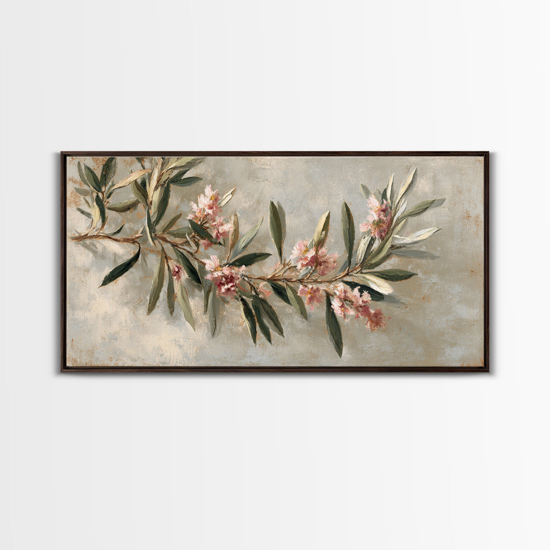 Single Olive Branch Framed Canvas Print, Botanical Art, Digital Wall Art, Living Room Decor, Oil Painting, Botanic, BOT-2x1-3