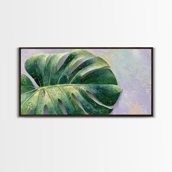 Oversized Monstera Leaf Framed Canvas Print, Botanical Art, Poster, Living Room Decor, Fine Art, Botanic, Art Nouveau, BOT-2x1-46