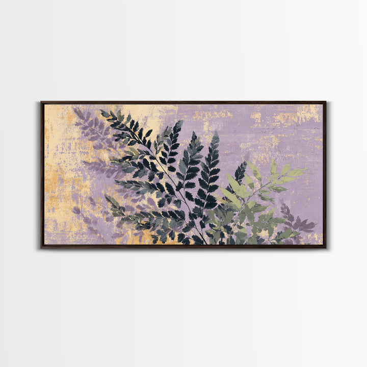 Fern Shadow Pattern on Plaster Surface Framed Canvas Print, Botanical Art, Gallery Decor, Living Room Decor, Fine Art, Botanic, BOT-2x1-67