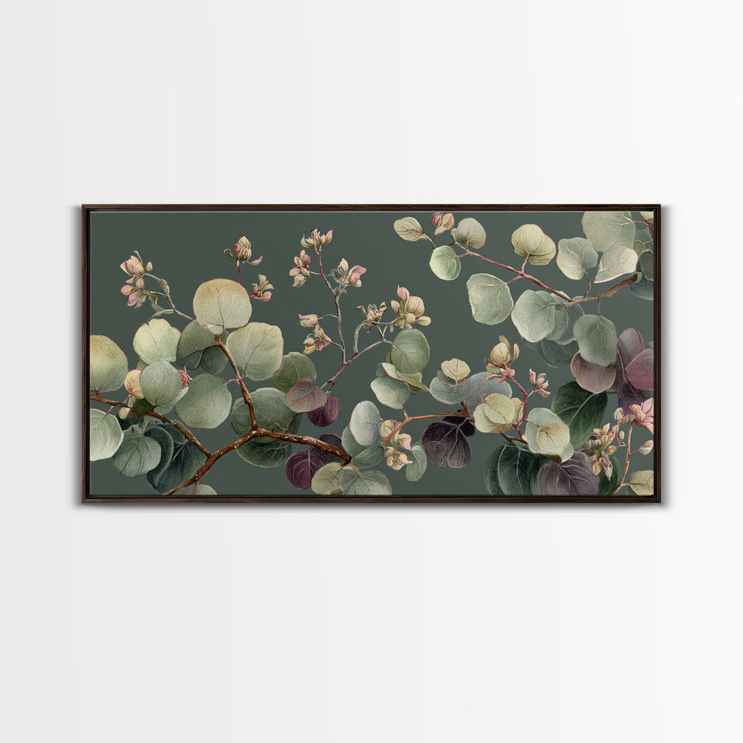 Eucalyptus Stems in Soft Sage Tones Framed Canvas Print, Botanical Art, Print, Living Room Decor, Watercolor Art, Botanic, BOT-2x1-7